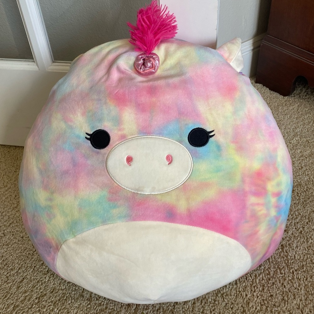 Squishmallows Kellytoy 16? Rainbow Tie Dye Unicorn Super Soft Plush Toy Pillow